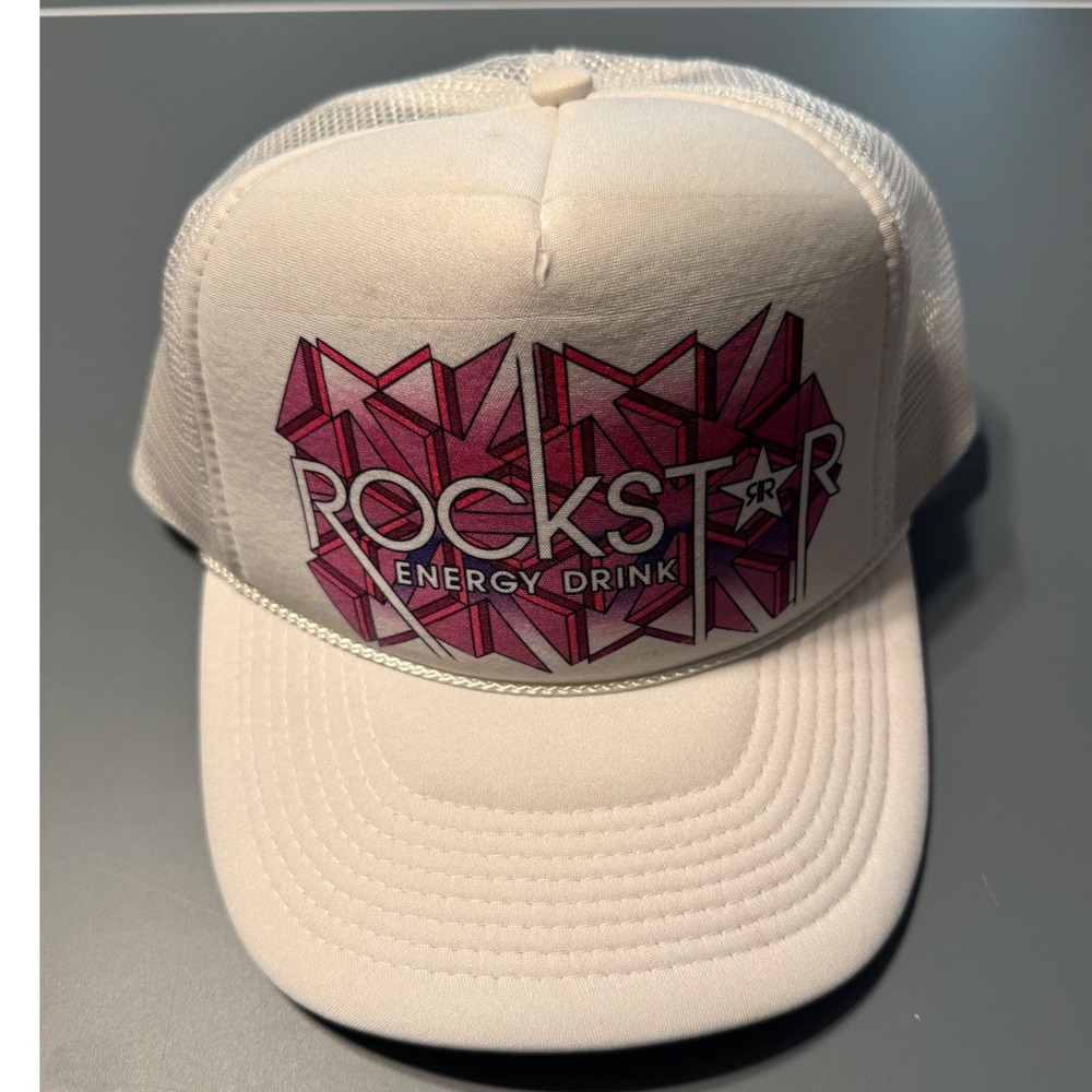 Rockstar Energy Drink Trucker Hat White Pink Mesh Snapback NissunCap Vintage Y2K